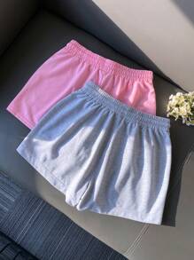 SHEIN 2 chiếc quần short thường ngày cho nữ mặc ở nhà và ngoài trời, thích hợp cho mùa xuân/hè - Nhiều màu - Xem 3