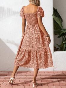 Breezaya Đầm Maxi Cổ Vuông In Hoa Đơn Giản Mùa Hè Tay Ngắn Cho Nữ Đi Biển Kỳ Nghỉ - trái cam - Xem 2