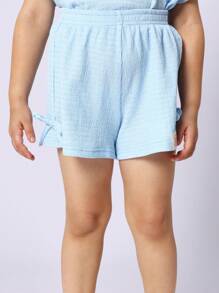 SUMWON Set coordinato da ragazza per l estate, composto da shorts e blusa a maniche corte, con dettaglio a fiocco, ideale per il tempo libero, la spiaggia e le vacanze