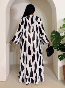 Slaydiva Plus Size Women's Vacation Colorblock Swimsuit With Sheer Cover Up, 3 Piece Set - Multicolor - View 3