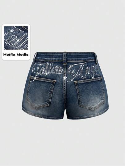 Grunge Punk Sexy Retro Y2K Punk Rock Musik Festival Vintage ausgewaschene und zerstörte Kristall-bestickte Damen Jeans Shorts mit extra tiefer Taille