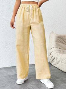SHEIN PETITE Pantalones rectos de talle con cinturón de mujer a rayas