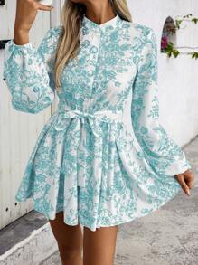 SHEIN Clasi 女式随机印花长袖连衣裙 - 彩色 - 查看 3