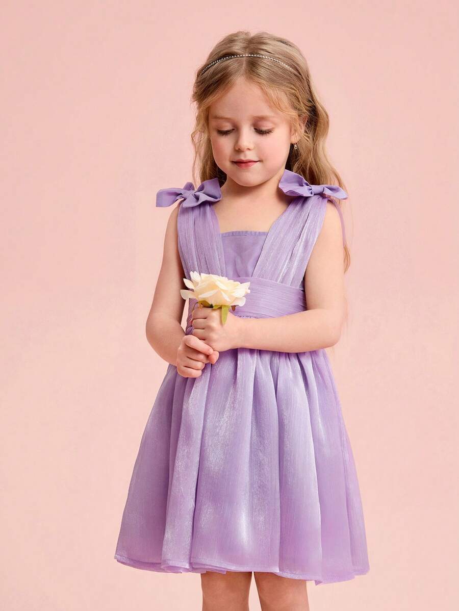 Fern Glow  Young Girl Elegant & Cute Purple Organza Dress, Summer - Mauve Purple - View 1