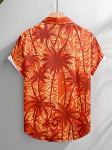 Manfinity RSRT Heren Leisure Palm Tree Print Korte Mouw Shirt (Asymmetrische Print)