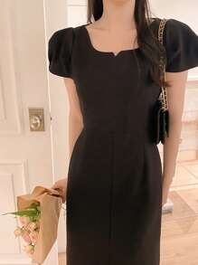 DAZY Elegant Design Color-Blocking Short Sleeve Midi Dress For Women Elegant Sundress