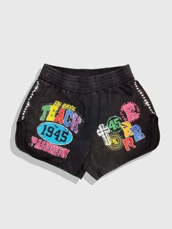 Pantaloncini casual estivi con stampa di lettere ed elastico in vita da uomo