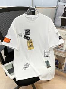 SHEIN Leap Crew 青少年男孩休闲短袖 T 恤，运动街头装朋克摇滚学院风，适合日常穿着、派对、音乐节，适合春夏季节