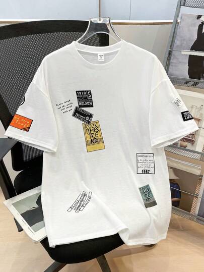 SHEIN Leap Crew 青少年男孩休闲短袖 T 恤，运动街头装朋克摇滚学院风，适合日常穿着、派对、音乐节，适合春夏季节