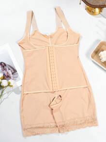 SHEIN Plus Size Minimalist Lace Patchwork Romper - Apricot - View 7