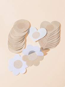 SHEIN 15 pares de pezoneras con forma de corazón y flor para mujeres, que protegen contra la fricción y absorben el sudor - Beis - Ver 3