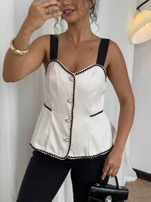 Flirla Plus Size Women Minimalist Style Tank Top, Suitable For Summer - Apricot - View 3