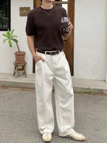 DAZY 男士休闲米色牛仔裤，春季 - 白色 - 查看 3