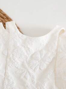 Cozy Pixies Baby Girl 3D Bow Decor Round Neck Puffed Sleeve Cinched Waist A-Line Dress