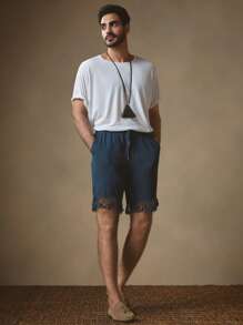 Manfinity VCAY Men's Woven Mid-Waist Straight Leg Casual Shorts, Suitable For Summer