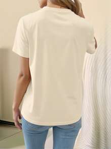 INAWLY Women Summer Chicken English Print Fitted T-Shirt - Apricot - View 2