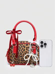 ROMWE Kawaii 女士可爱芭蕾舞风格樱桃仿珍珠蝴蝶结装饰迷你手提包，蝴蝶结，卡哇伊 - 彩色 - 查看 4