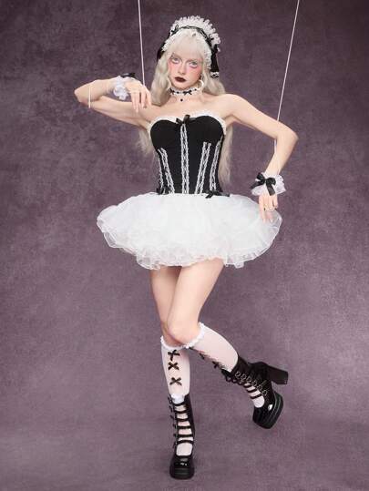 Goth Blusa sexy con decoración de mariposa, encaje y patchwork en estilo Y2K para mujeres, ideal para vestidos de graduación y ropa de verano