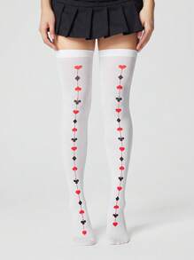 ROMWE Goth 1 par de medias por encima de la rodilla para mujer a lunares negros y rojos, para todas las temporadas
