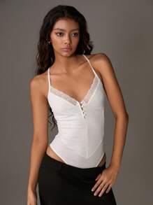 TRNVIE Women's Versatile Lace Bodysuit For Resort, Spring/Summer - White - View 3