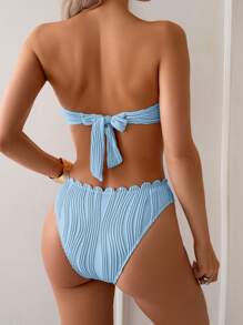 SHEIN Swim 2 pezzi/set costume da bagno bikini a fascia tinta unita con decorazione a conchiglia e laccio sul retro, per donne, adatto per l'estate e la spiaggia