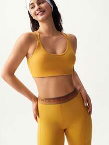 VARSIVA Women's Yellow Crop Sports Tank Top: Sleeveless Spaghetti Strap Knitted Fabric Design With Tape Details For Comfortable Workouts - Yellow - View 6