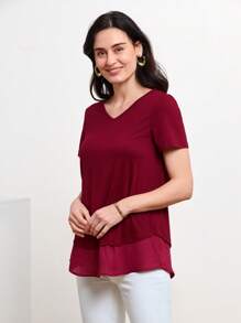 Miaspire Áo thun nữ màu trơn Giải trí - Màu Tím - Xem 5