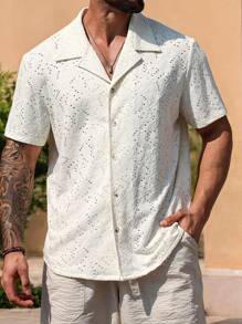 Genlund Chemise décontractée à manches courtes avec boutons devant, couleur unie, grande taille pour hommes - Nude - Voir 4