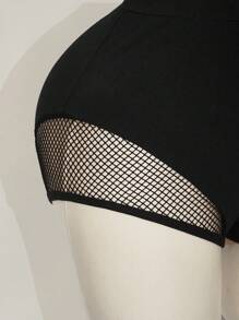 SHEIN ICON 大码黑色纯色渔网短裤