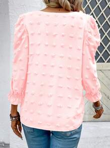 EMERY ROSE 女士圆领泡泡袖休闲宽松衬衫 - 粉色 - 查看 2