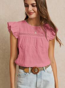 Poéselle 夏季度假婚礼季，精美的荷叶边纯色衬衫，夏季，可爱的上衣，优雅浪漫，波西米亚风，休闲风格，必备，夏季，婚礼季