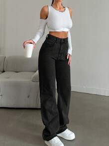 SHEIN Tall 雪洗直筒牛仔裤，高腰，适合高个子