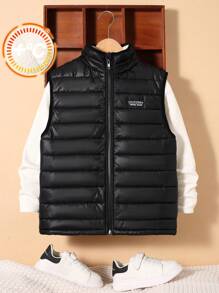 SHEIN Pré-ado garçon, gilet matelassé en patchwork avec serviette brodée, Pull-shirt de Noël, blouses d'automne, cardigan d'Halloween, vêtements d'Halloween pour enfants, blouse à manches longues, ensembles d'automne, veste à carreaux, cardigan noir, chemise d'Halloween, cardigan rouge, pull d'Halloween, cardigan marron, blouse noire, blouse verte, blouse rouge, chemises d'automne, pull de garçon, blouse blanche