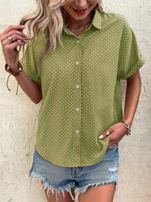 EMERY ROSE 波点印花度假休闲风 - 现代休闲衬衫 - 橄欖綠 - 查看 4