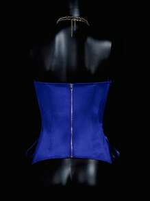 SHEIN ICON Fitted Criss-Cross Strap Bandeau Crop Top Vest,Rave Top - Blue - View 2