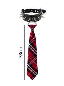 ROMWE Grunge Punk 1pc Gothic Punk Studded Necktie, Subculture Fashion Accessory For Women - Black - View 4