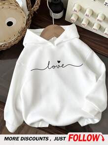 SHEIN Leap Crew Casual Simple Hand-Drawn Letter Print Tween Girls Loose Fit Long Sleeve Sweatshirt,In Fall/Winter - White - View 2