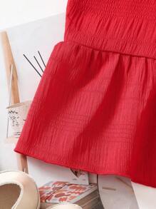 SHEIN Genkimix Kids 2pcs/Set Young Girl Casual Textured Fabric Camisole And Wide Leg Pants Set - Red - View 5