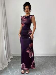 Selianne 休闲圆领无袖花卉印花简约优雅女装 - 彩色 - 查看 4