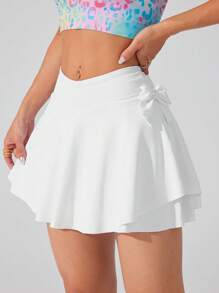 CourtClass Women's Summer Solid Color Bowknot Decor Pocket Design Sport Mini Skirt - White - View 1