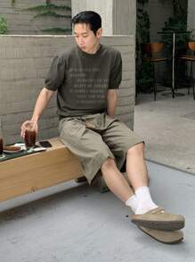 DAZY Men's Letter Jacquard Knitted Sweater, Dark Gray, Summer - Dark Grey - View 4