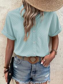 EMERY ROSE 波点印花度假休闲风 - 现代休闲衬衫 - 薄荷藍 - 查看 5