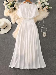 Chiquease Solid Color Beach Vacation Patchwork Ruffle Trim Jacket Long Sleeve Outerwear - White - View 2