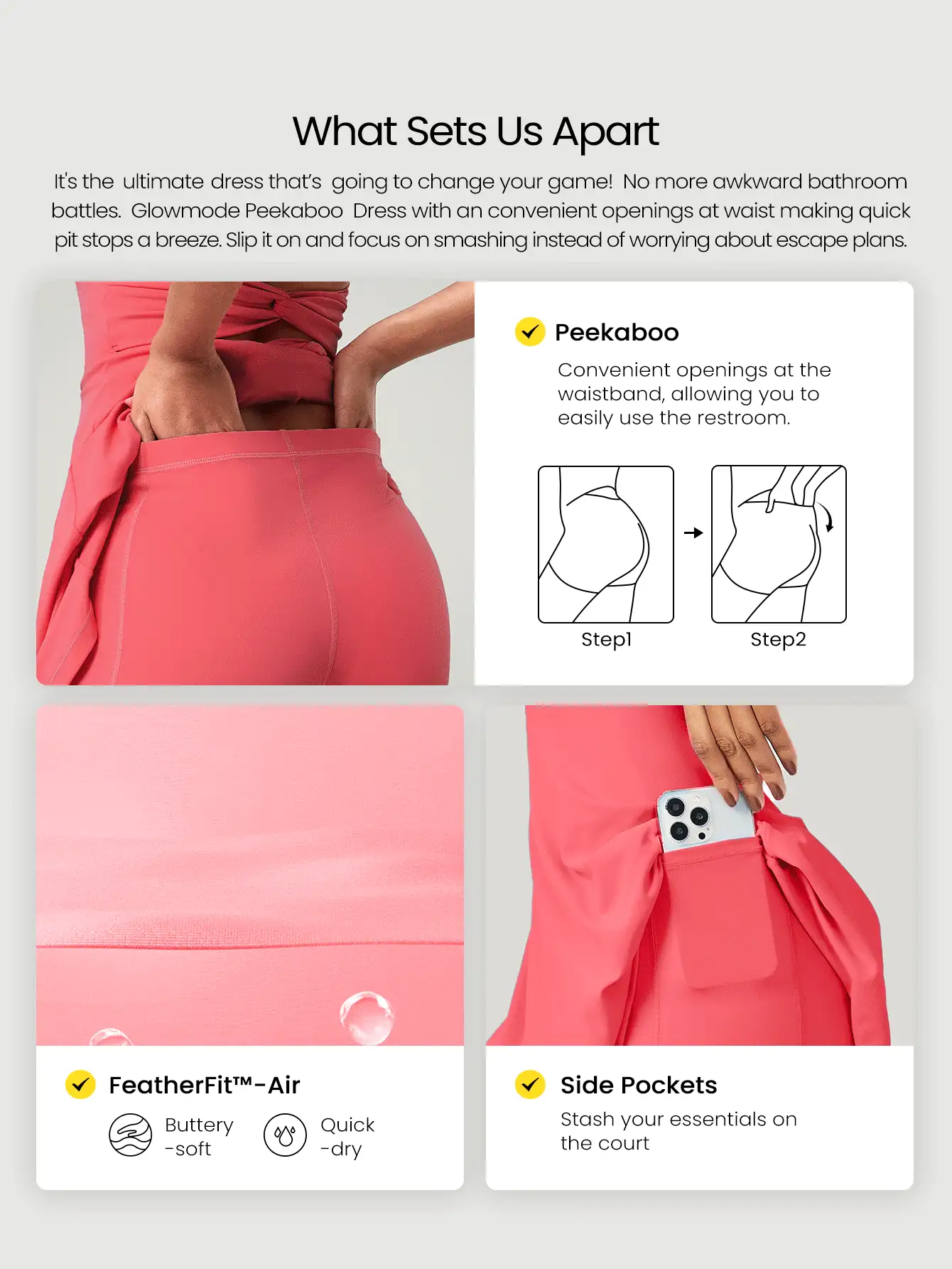 FeatherFit™-Air Game Set A-Line Built-In Peekaboo Short Knotted Pocket Halter Dress Low Impact Daily Summer Quick Dry Moisture Wicking