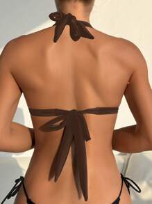 Swim DD+ 大码纯色三角杯吊带金属装饰钢圈聚拢比基尼上衣