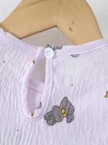 2pcs Baby Girls Rabbit & Star Pattern Button Shirt And Casual Pants Set, Homewear - Purple - View 4