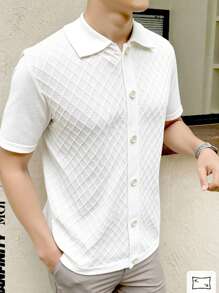 Manfinity CasualKnits Kemeja Rajut Lengan Pendek Kasual Kancing Depan Warna Polos untuk Pria - Putih - View 5