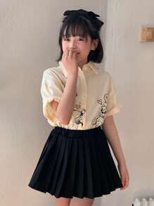 Dazy Kids 少女印花短袖衬衫上衣，夏季，返校季复活节服装 - 黃色 - 查看 3