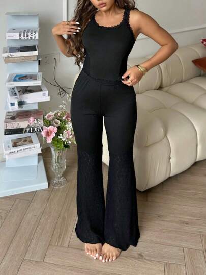 Lace Patchwork Camisole & Romper Women Pajama Set