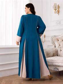Al Najma Plus Size Women Arabic Style Minimalist Casual Dress, Suitable For Summer, Modest - Blue - View 2